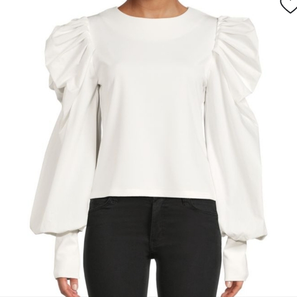 WOMEN'S GRACIA WHITE BALLOON SLEEVE TOP BLOUSE SHIRT SZ SMALL $82 Saks - Picture 2 of 2